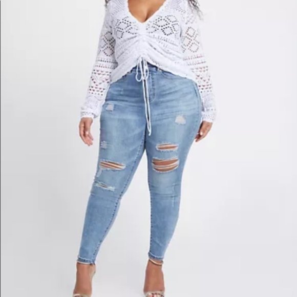 # 36 Ensley Pointelle Knit Drawstring Sweater in White - Picture 3 of 3